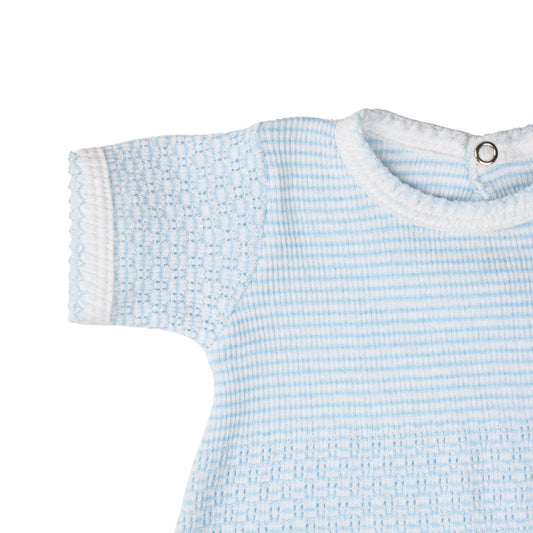 Paty Knit Solid Color Straight Hem Bubble (Blue with Blue Trim)