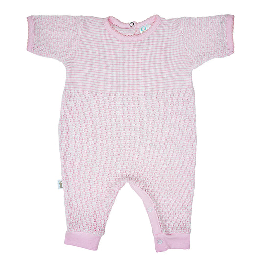 Solid Color Short Sleeve Romper with Pima Trim (Pink with Pink Trim)