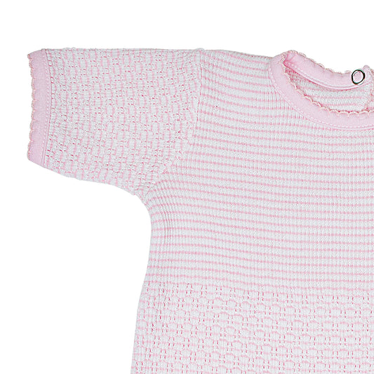 Solid Color Short Sleeve Romper with Pima Trim (Pink with Pink Trim)