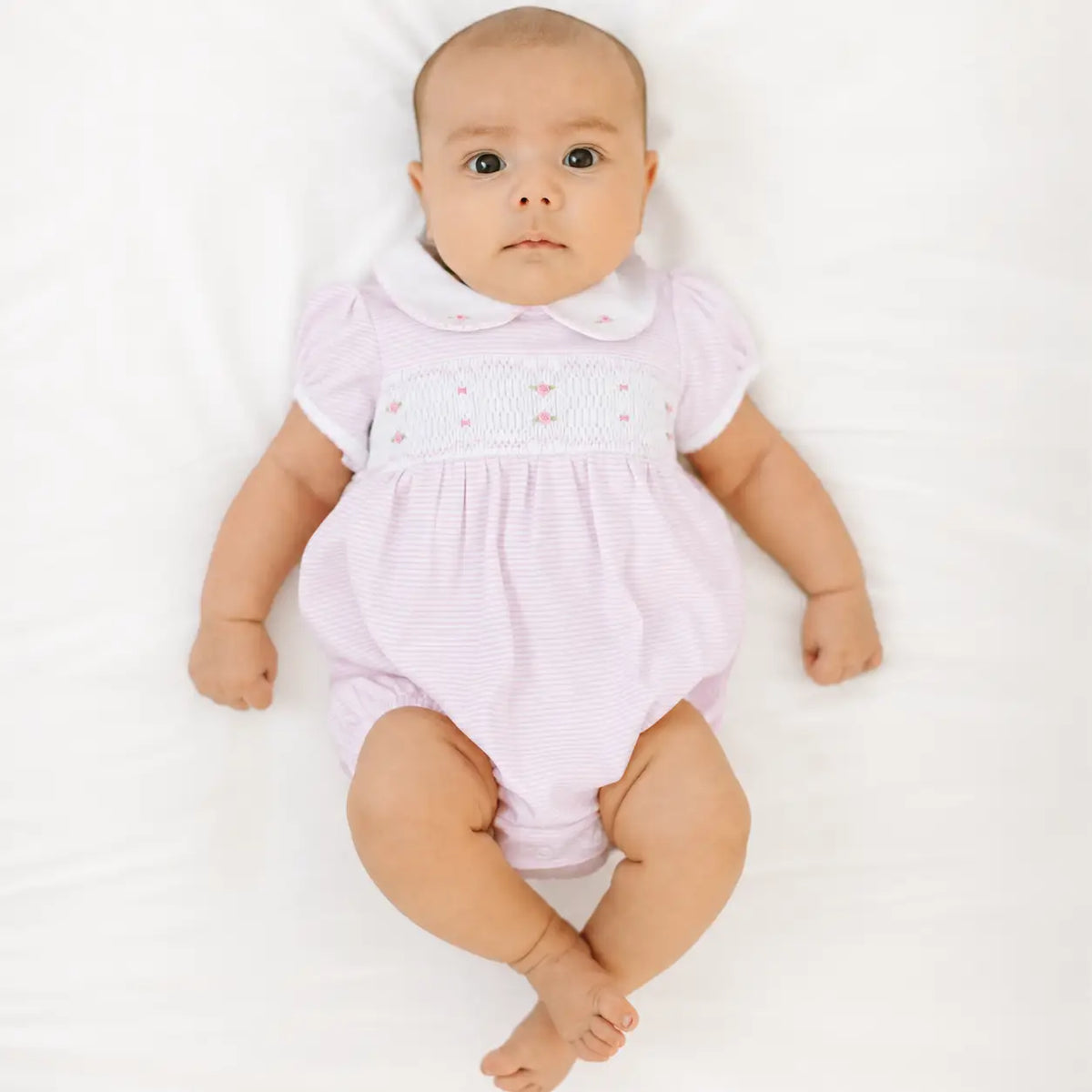 Anna Smocked Short Sleeve Bubble - Pink