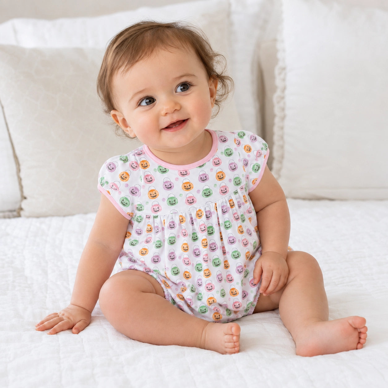 Pumpkin Party Print Short Sleeve Bubble - Pink