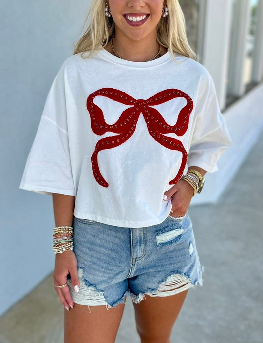 Rhinestone Studded Bow Tee