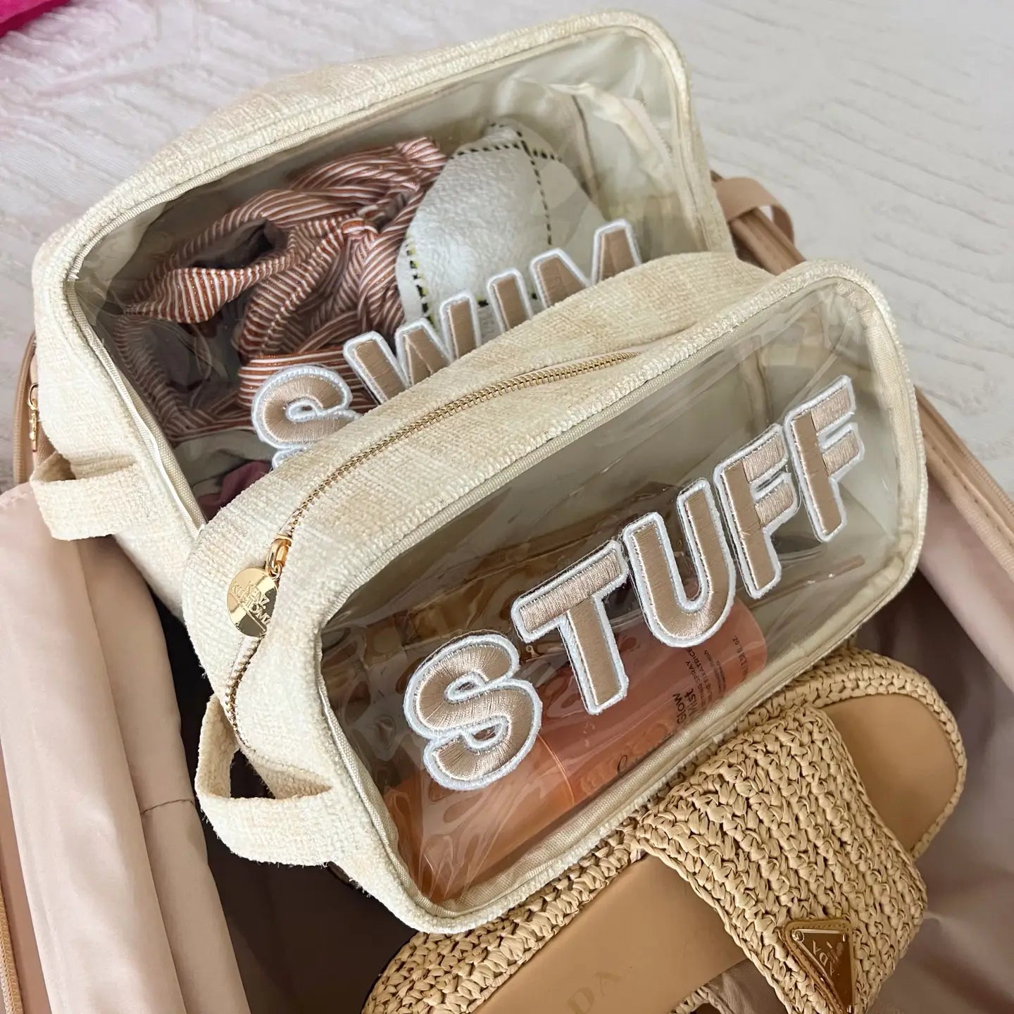 Stuff Bag (Clear Large - Beige w/ Beige Rolled Patches)