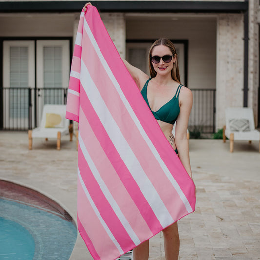 Pink Striped Beach Quick Dry Towel