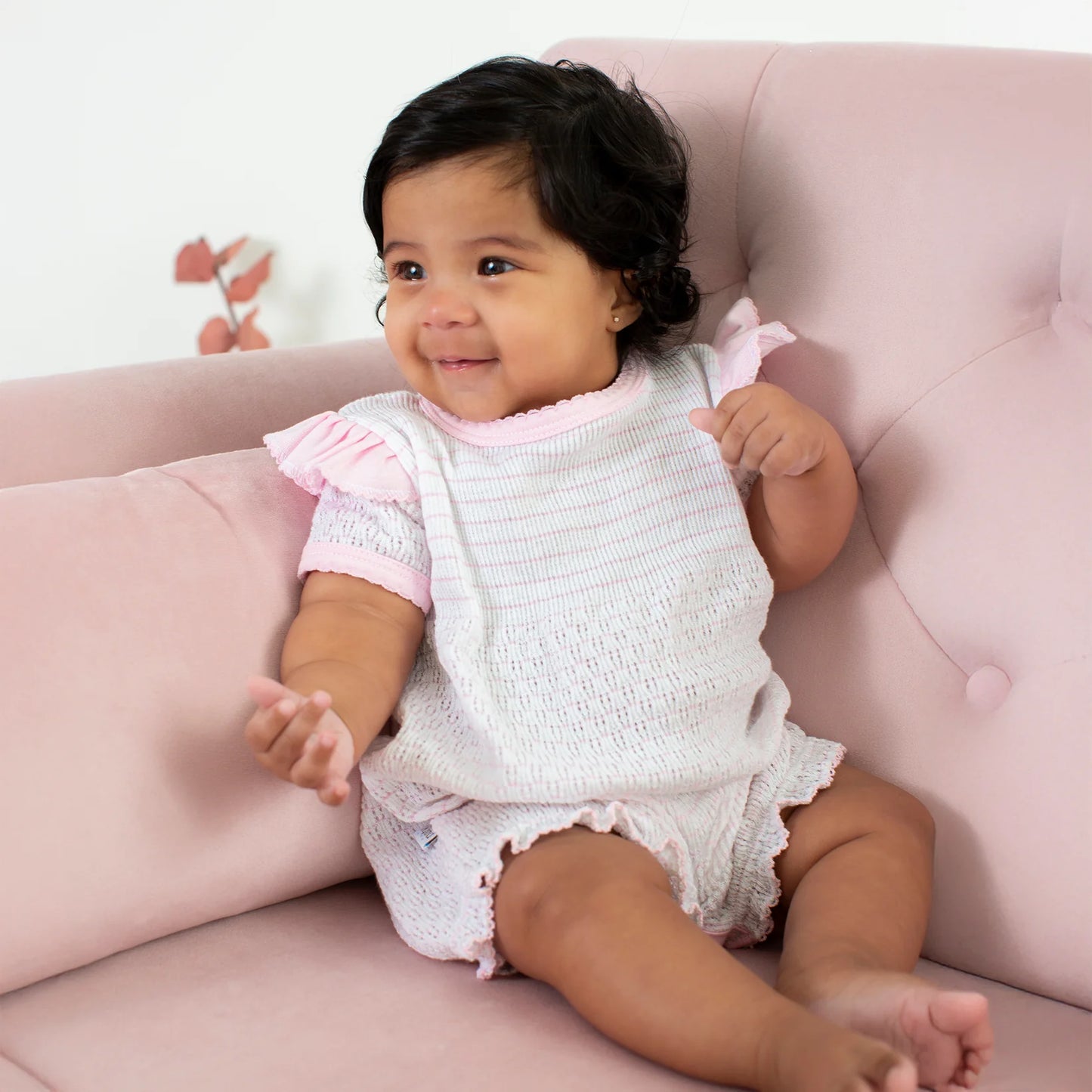 Pinstripe Angel Sleeve Bubble (Pink with Pink Trim)