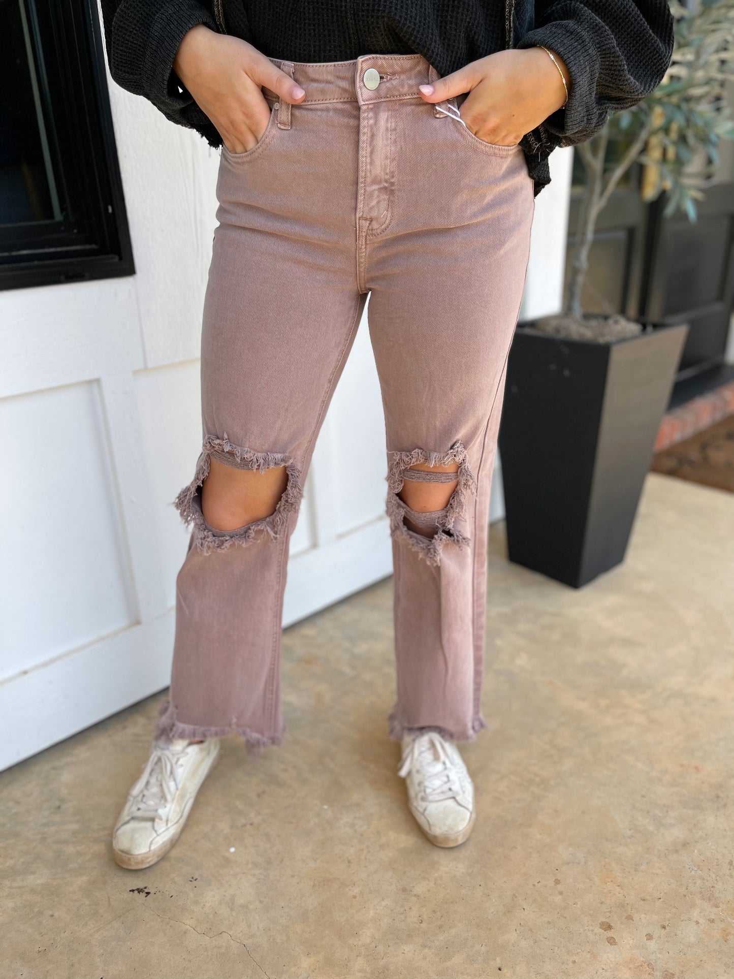 Ready To Vibe Straight Cropped Jeans (Mauve)