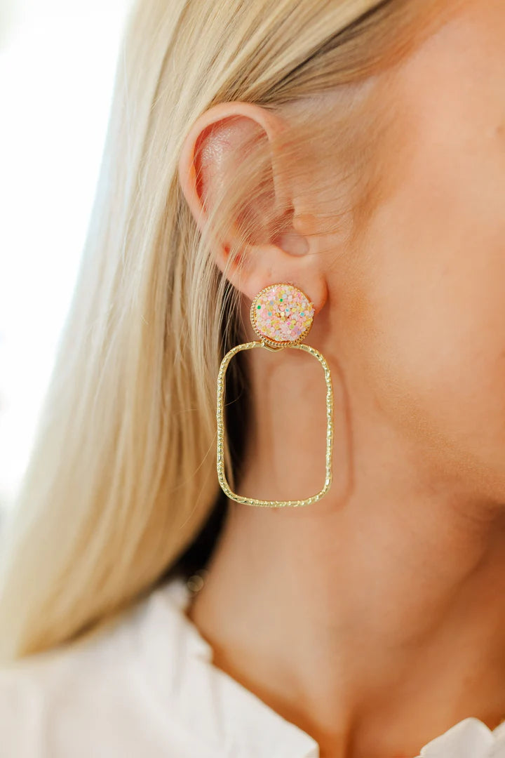 Glitter Top Hoop (Peach Confetti/ Rectangle)