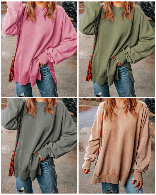 Ryleigh Oversized Pullover -(Green, Grey, Khaki, Pink)