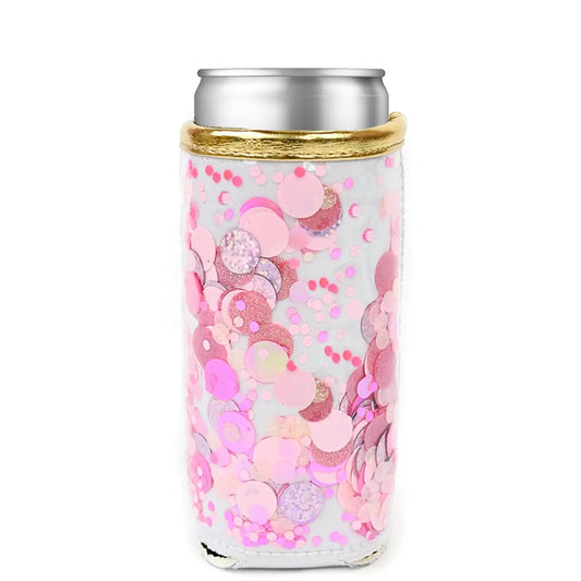 Pink Party Confetti Skinny Can Cooler