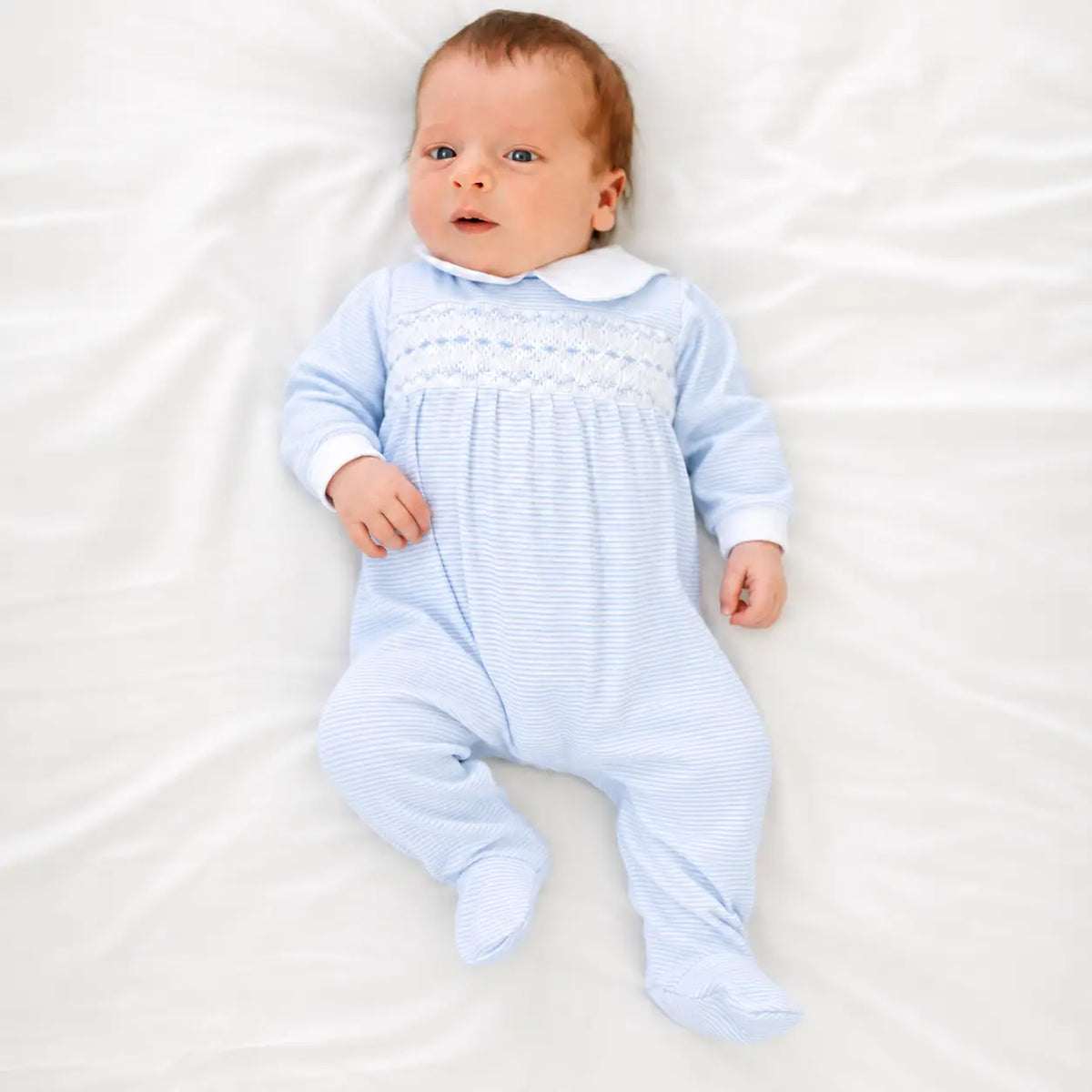 Benjamin Smocked Footie - Light Blue