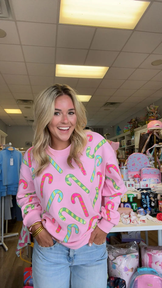 Preorder Colorful Candy Cane Christmas Sequin Sweater (eta ships to us first week of Nov.)