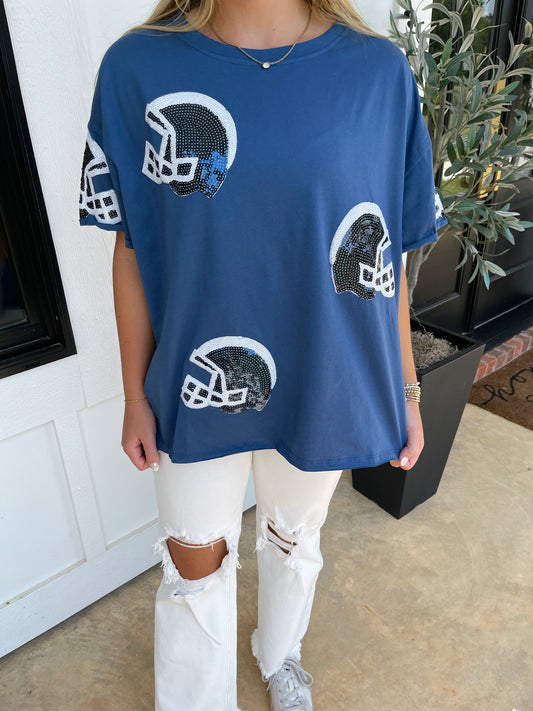 Sequin Football Helmet Tee (Navy)