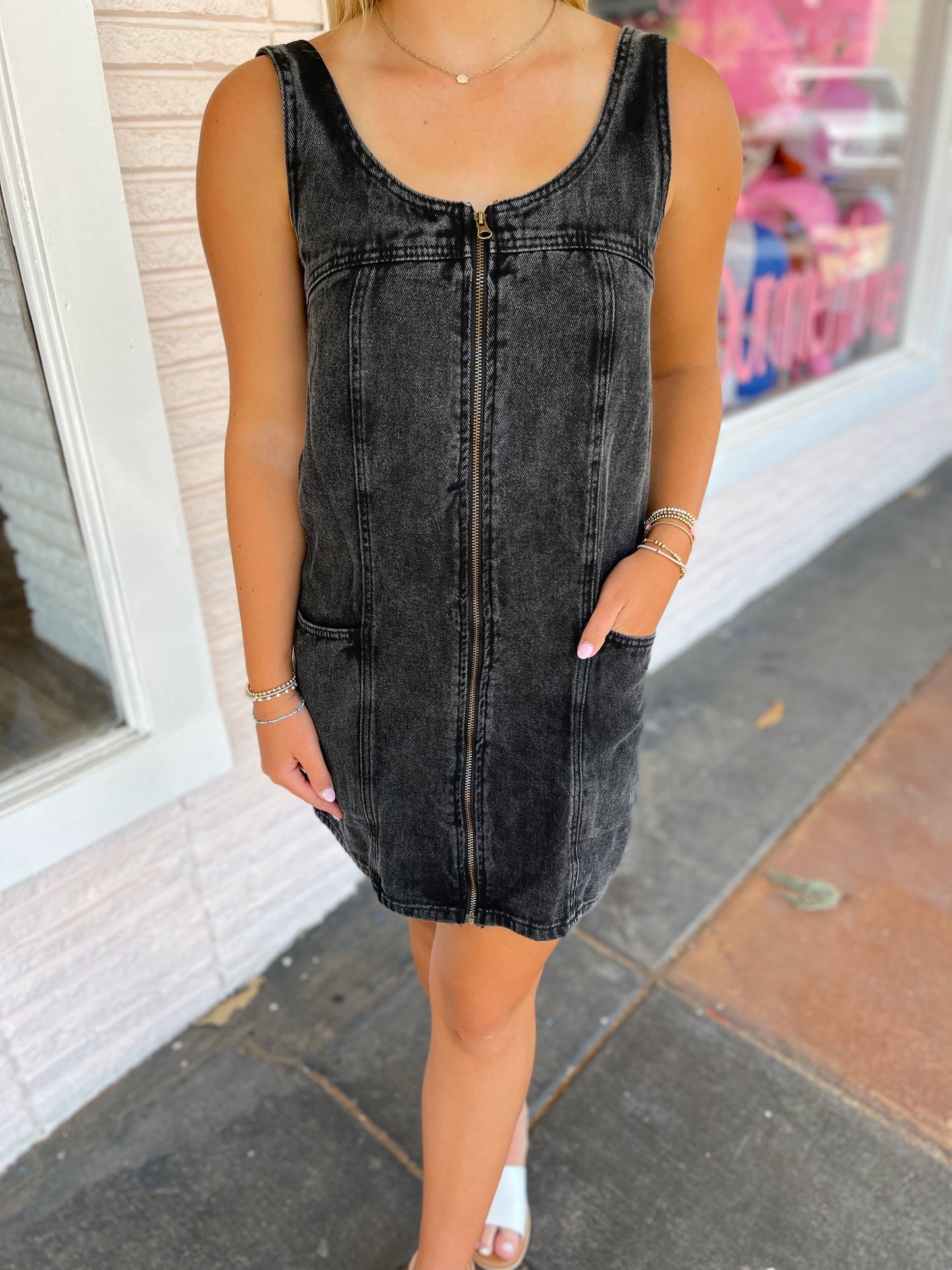 Leah Front Zip Denim Dress