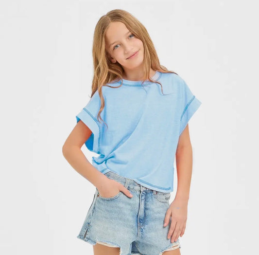Tween Overlap Open Back Reverse Stitched Top