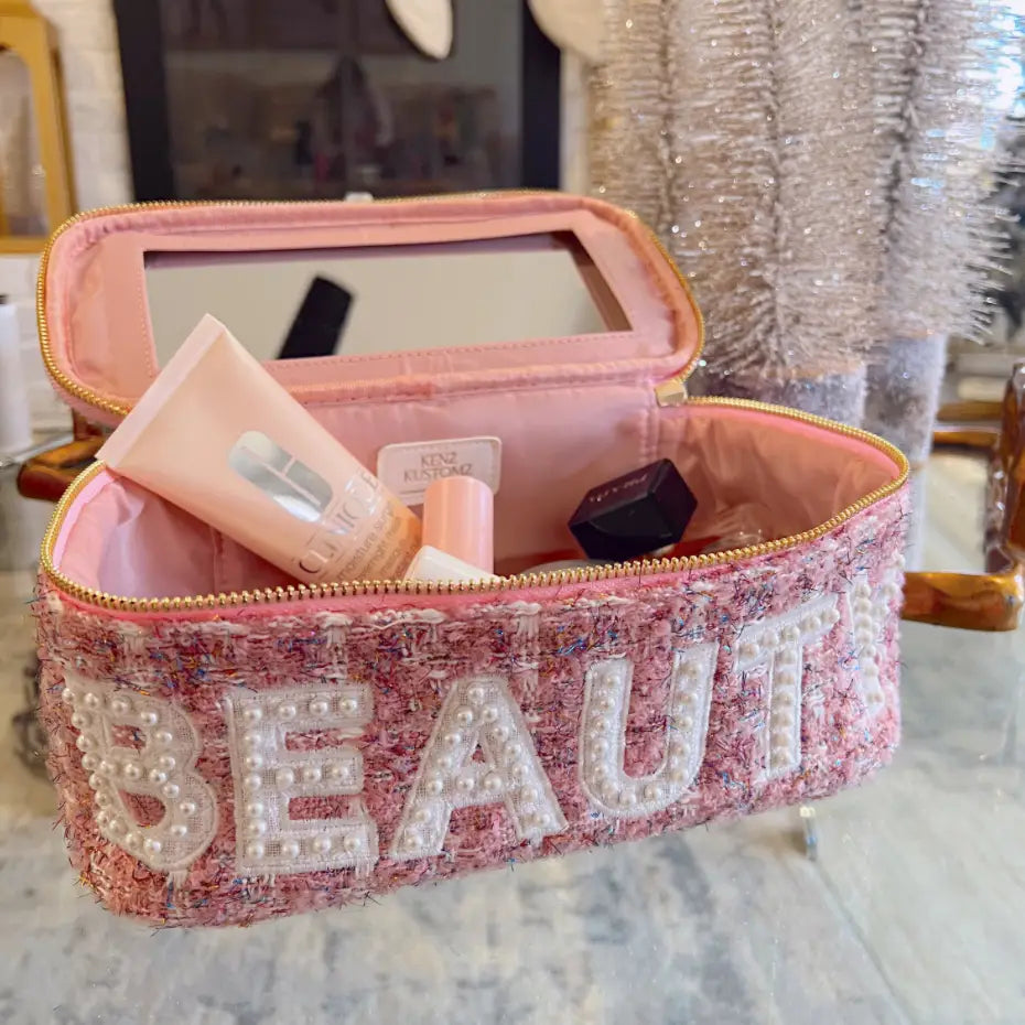 Beauty Bag (Pink Tweed Open)