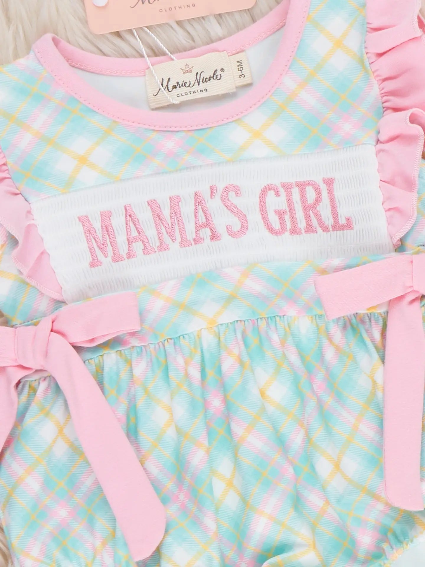 Mama’S Girl Pastel Plaid Smocked Ruffle Bubble Romper