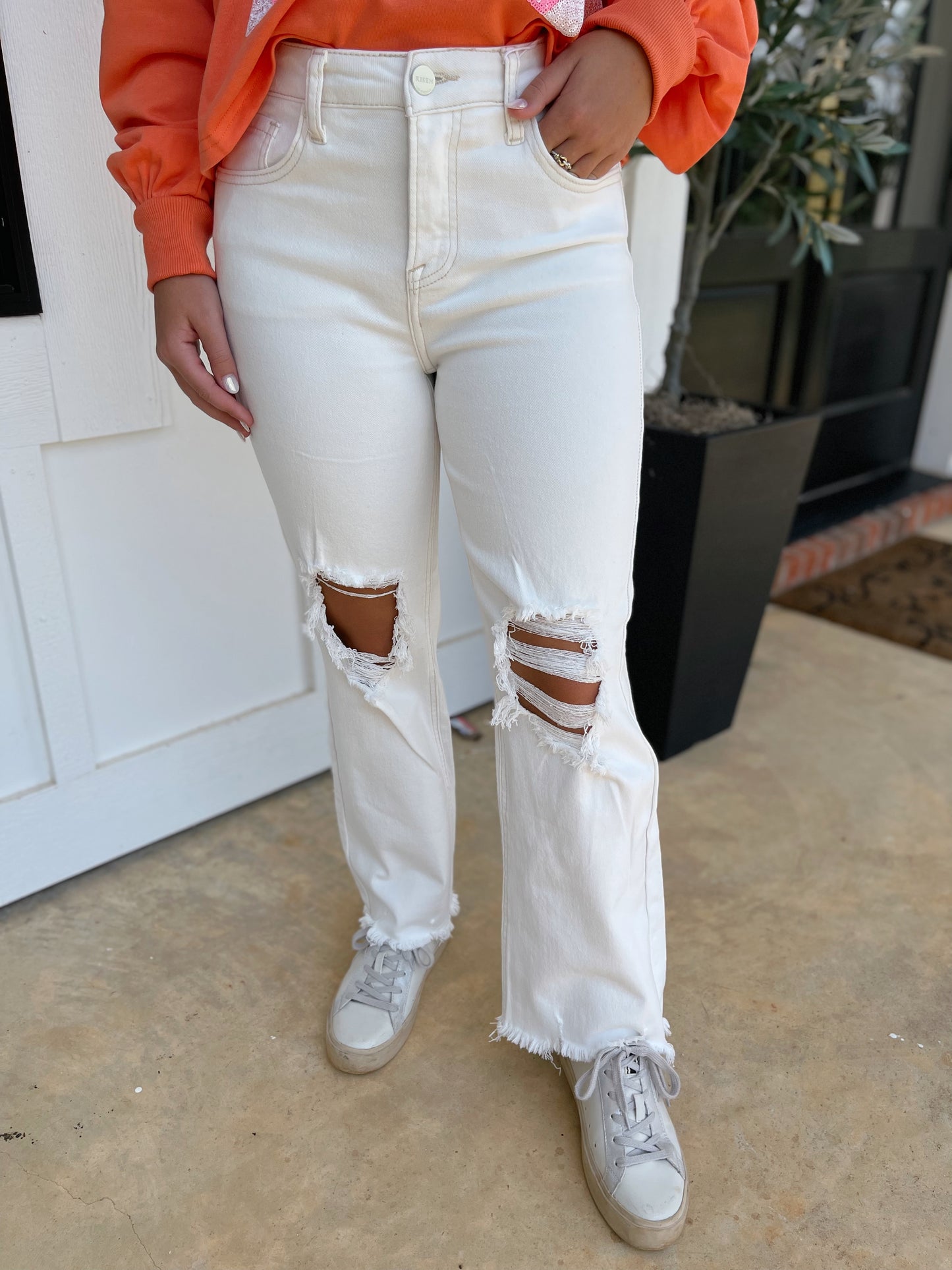 Jordyn High Rise Straight Jeans (Cream)