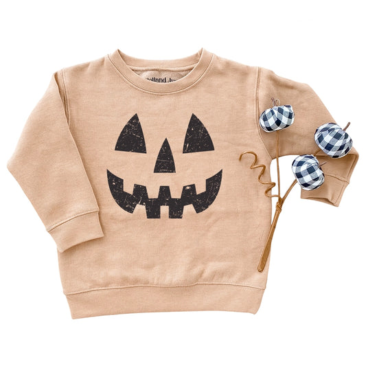 Pumpkin Smiley | Kids Fall + Halloween Sweatshirt (Tan)