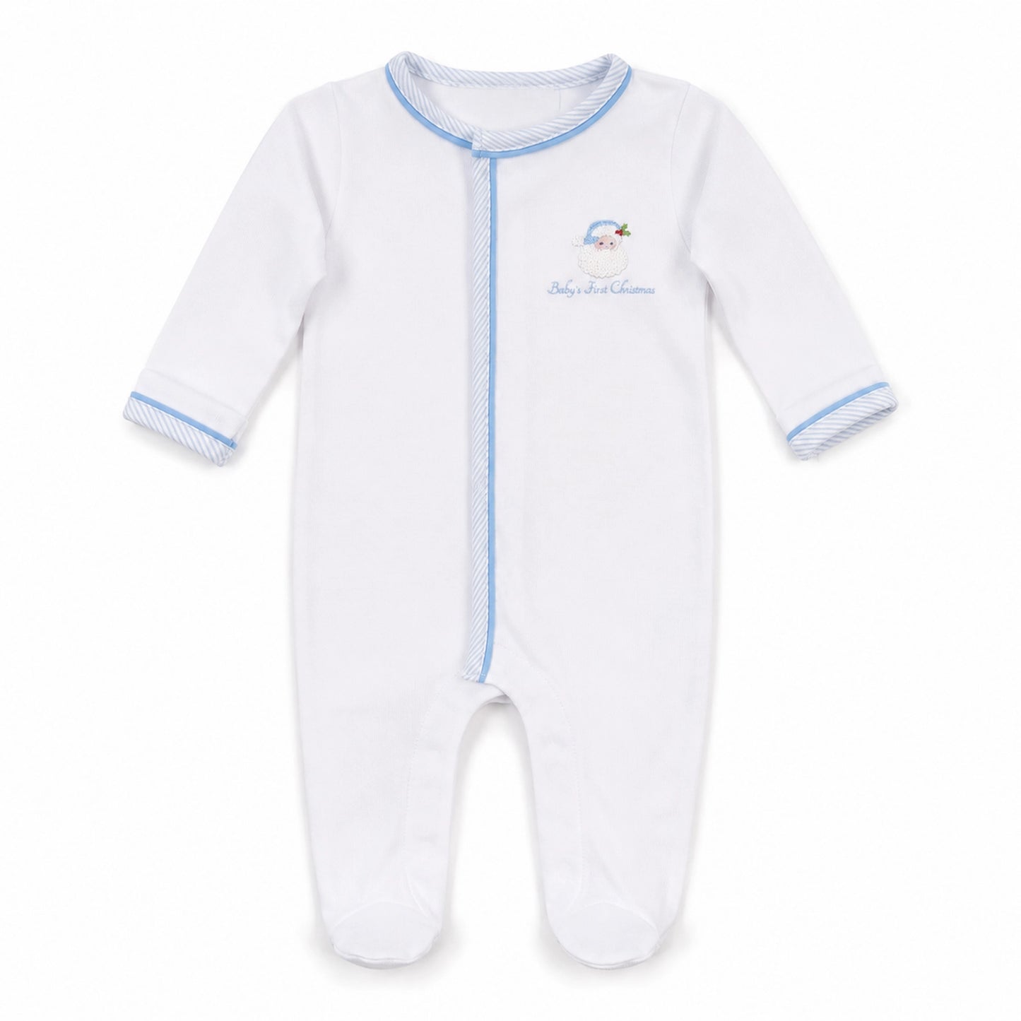Santa Baby Embroidered Baby's First Christmas Footie - Light Blue