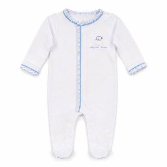 Santa Baby Embroidered Baby's First Christmas Footie - Light Blue