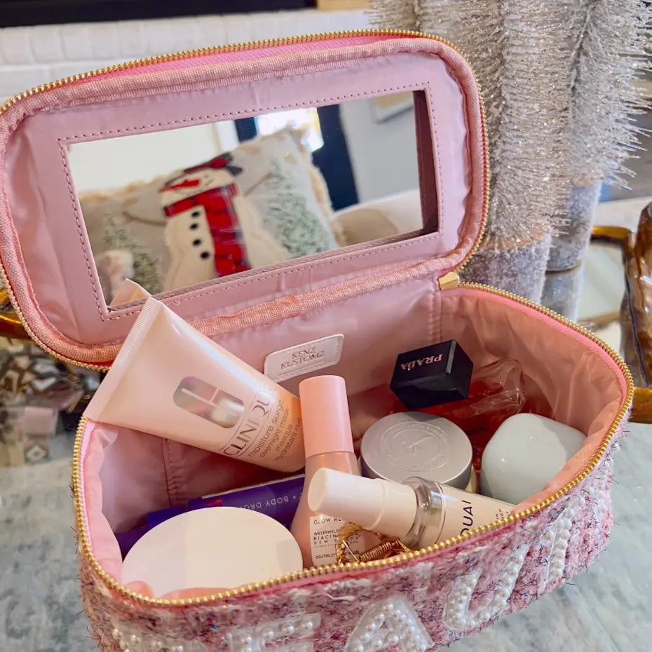 Beauty Bag (Pink Tweed Open)