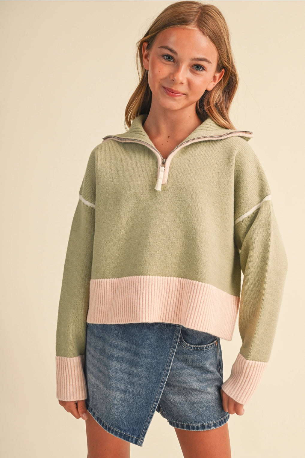 (Tween) Beth Half Zip Top