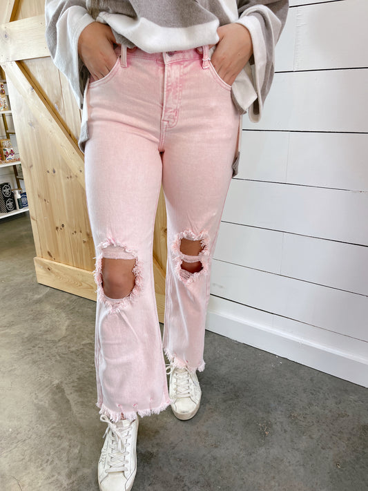 Ready to Vibe Straight Cropped Jeans (Acid Pink)