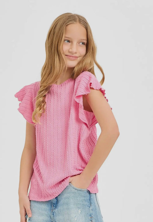 *TWEEN* Knit Ruffle Sleeve Top (pink)