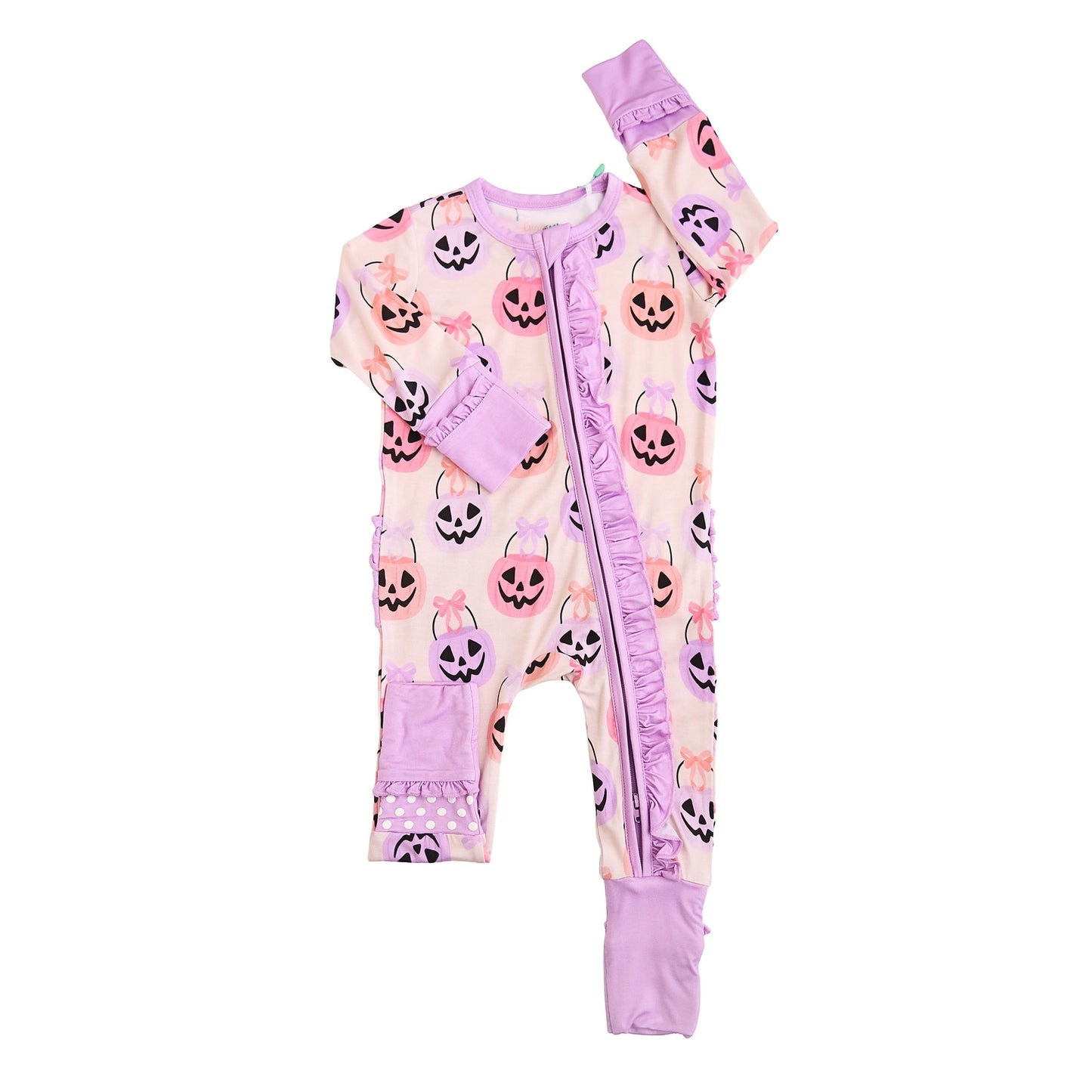 Emmy Ruffle Zip Bamboo Halloween Pumpkins Baby Outfit