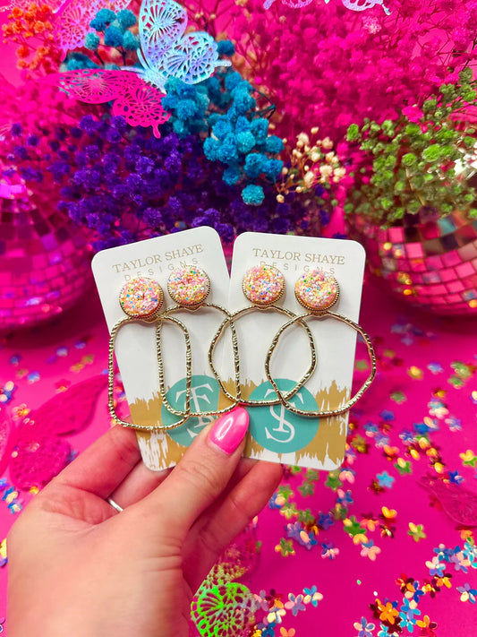 Glitter Top Hoop (Peach Confetti/ Rectangle)