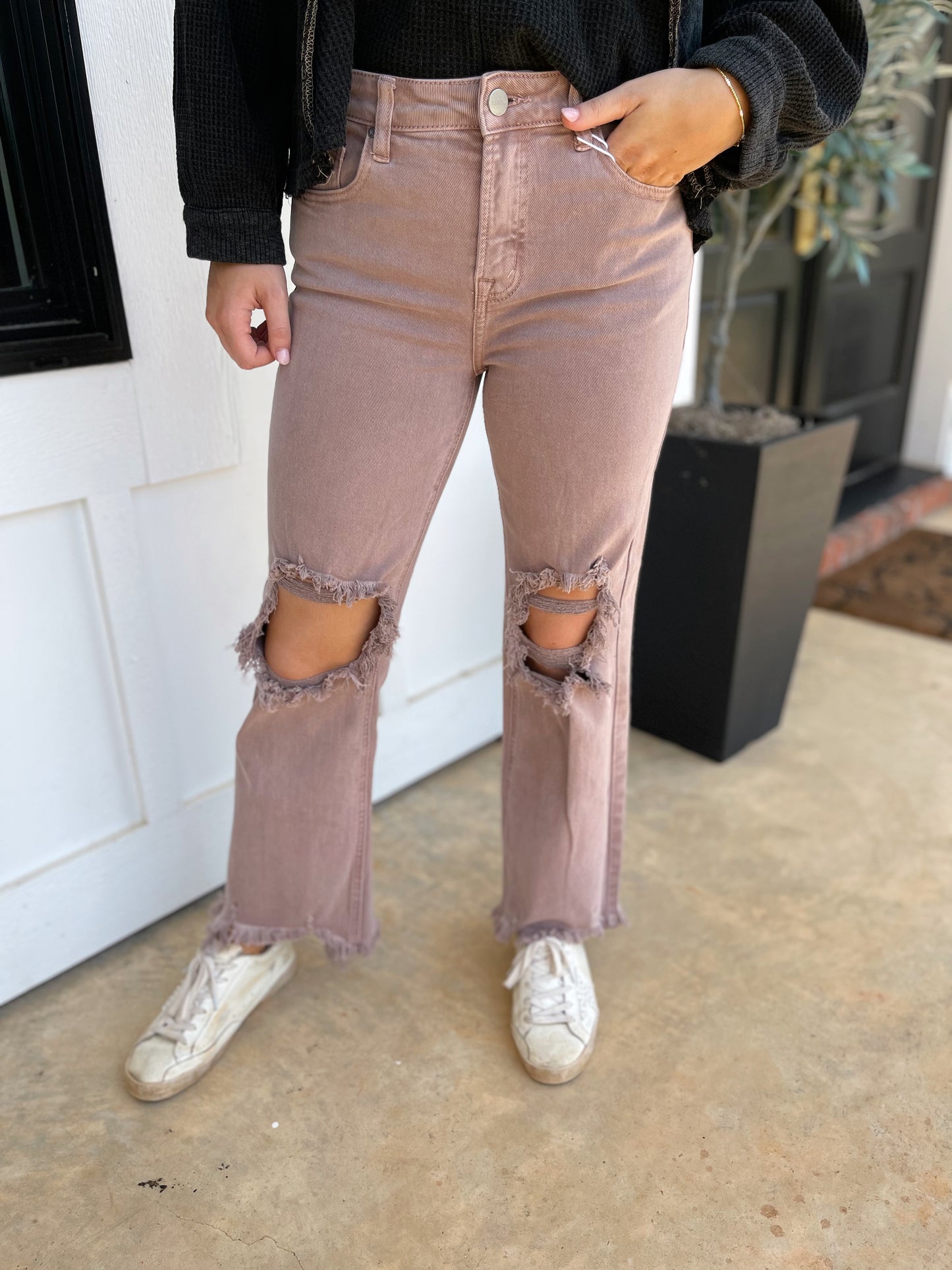 Ready To Vibe Straight Cropped Jeans (Mauve)