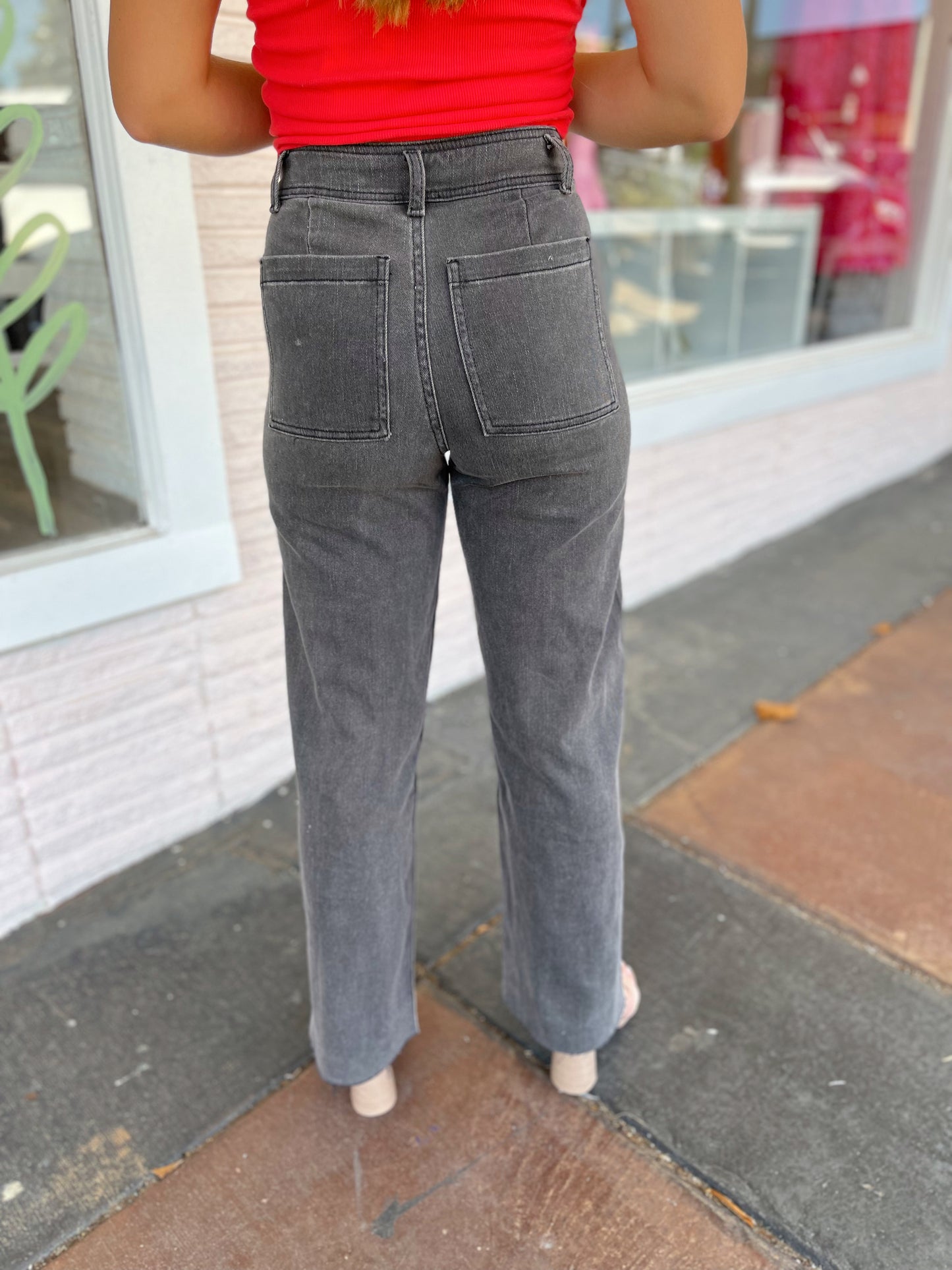 High Rise Straight Wide Leg Denim Pants (3 Colors Available)