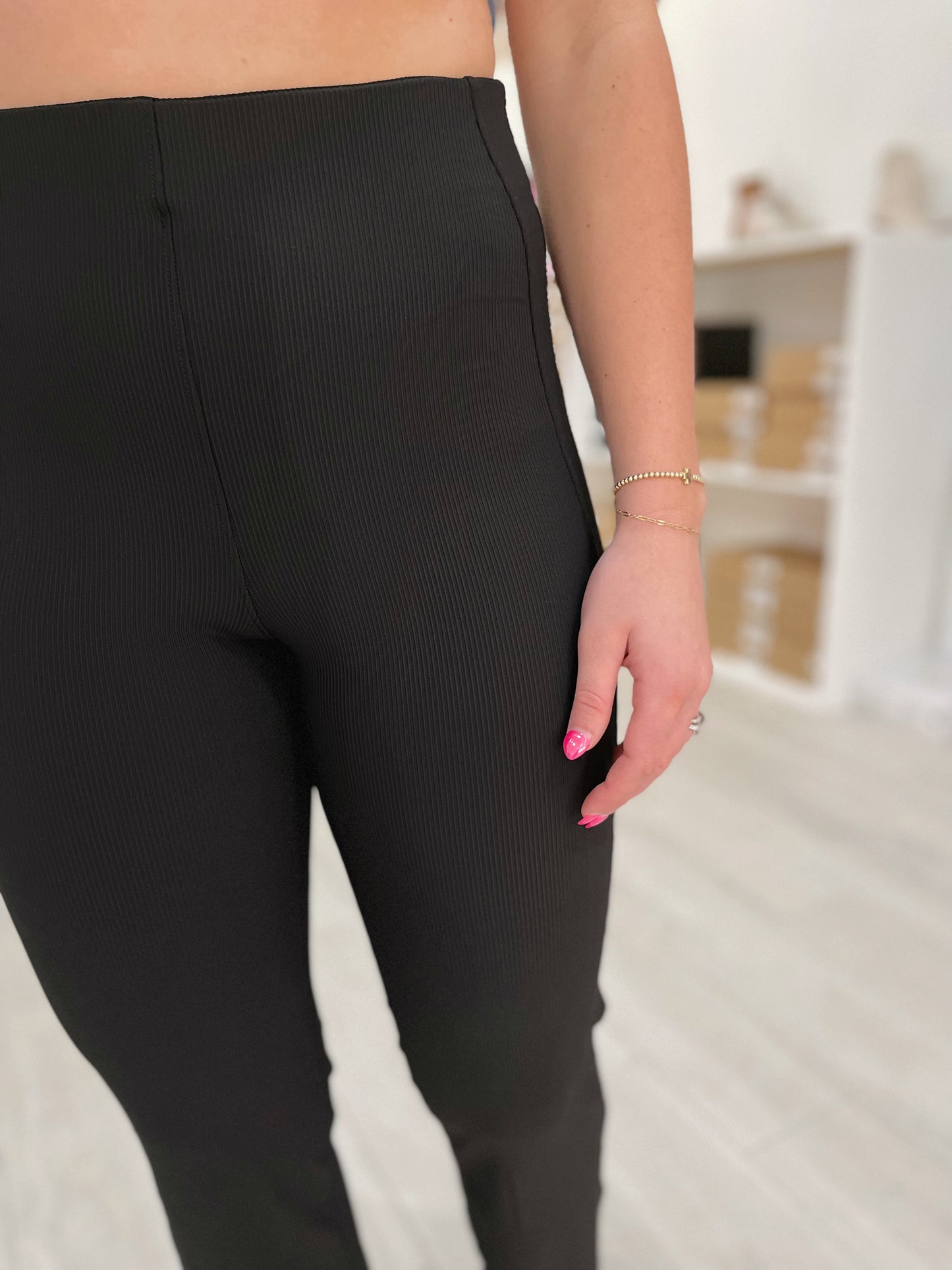 My Favorite Nylon Rib Pintuck Flared Leggings