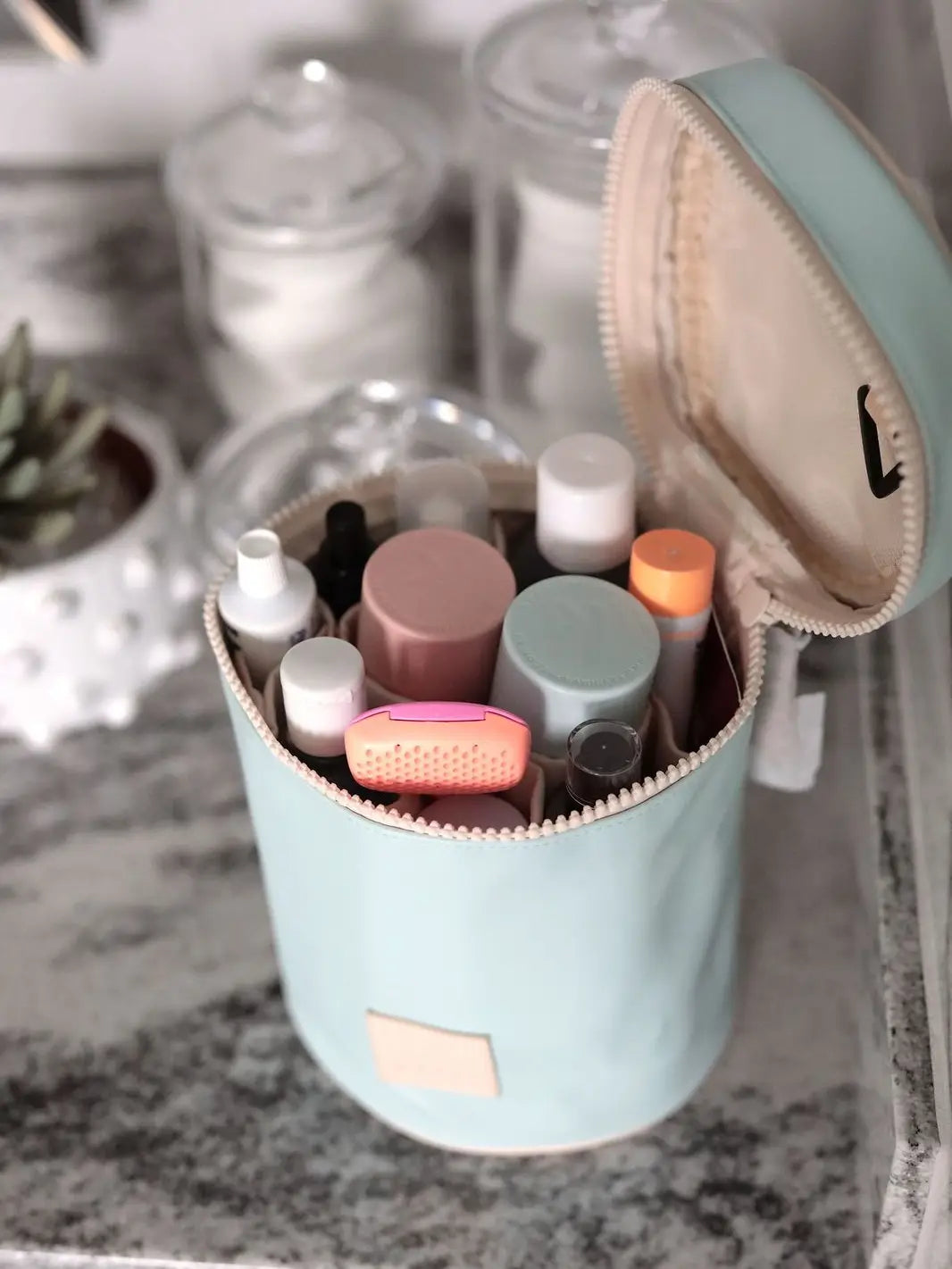 Barrel Organizer Toiletry Bag - Love My Life (Light Blue)