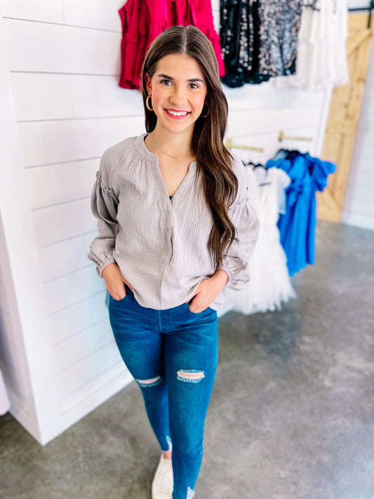 Grey Crinkled Blouse