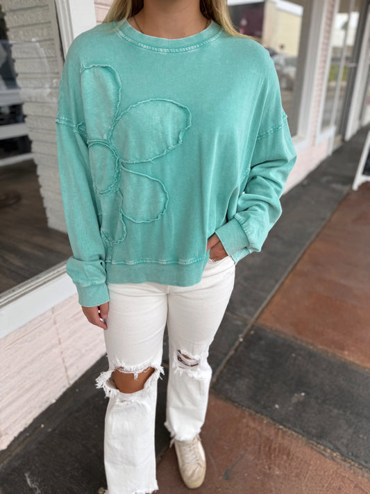 Warm Up To You Flower Top (Seafoam)