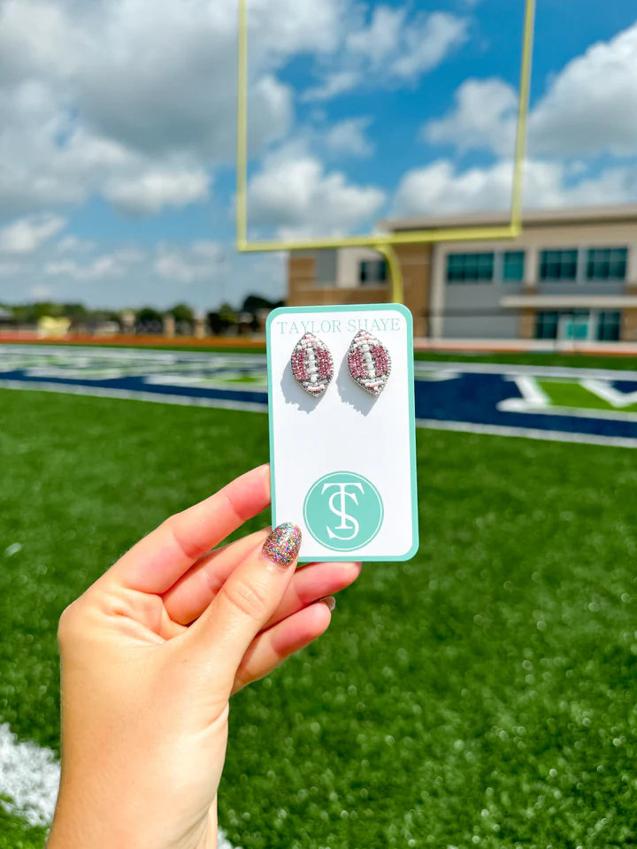 Beaded Pink Football Studs