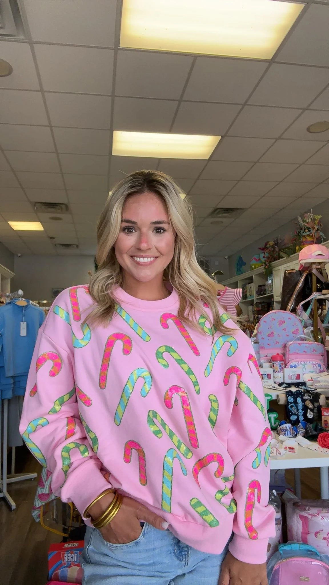 Colorful Candy Cane Christmas Sequin Sweater