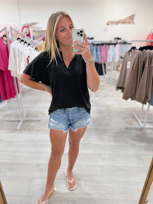 Pima Cotton Henley Tee (Black)
