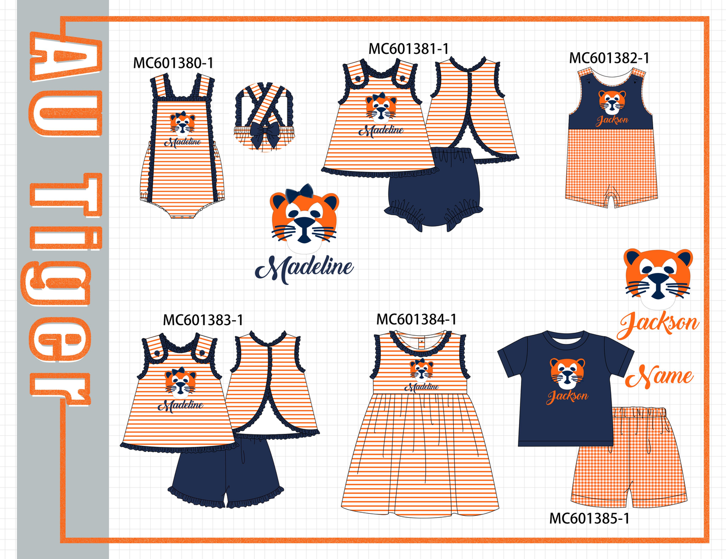 PO80 AU tiger applique monogram embroidery stripe collection