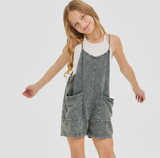 *TWEEN* Mineral Wash Romper (charcoal)