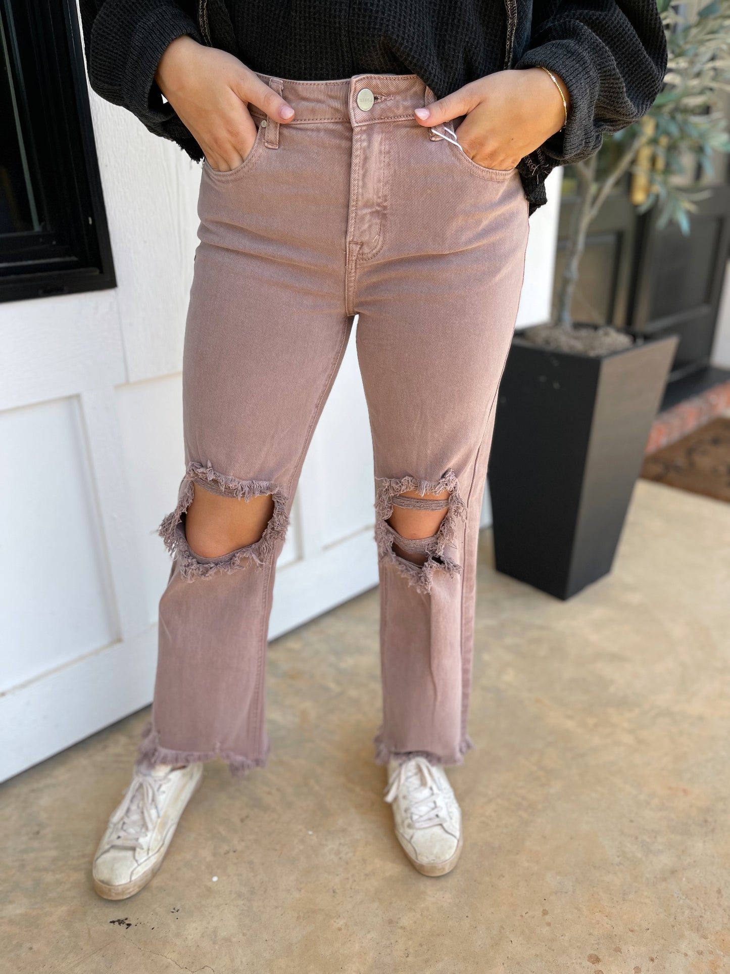 Ready To Vibe Straight Cropped Jeans (Mauve)