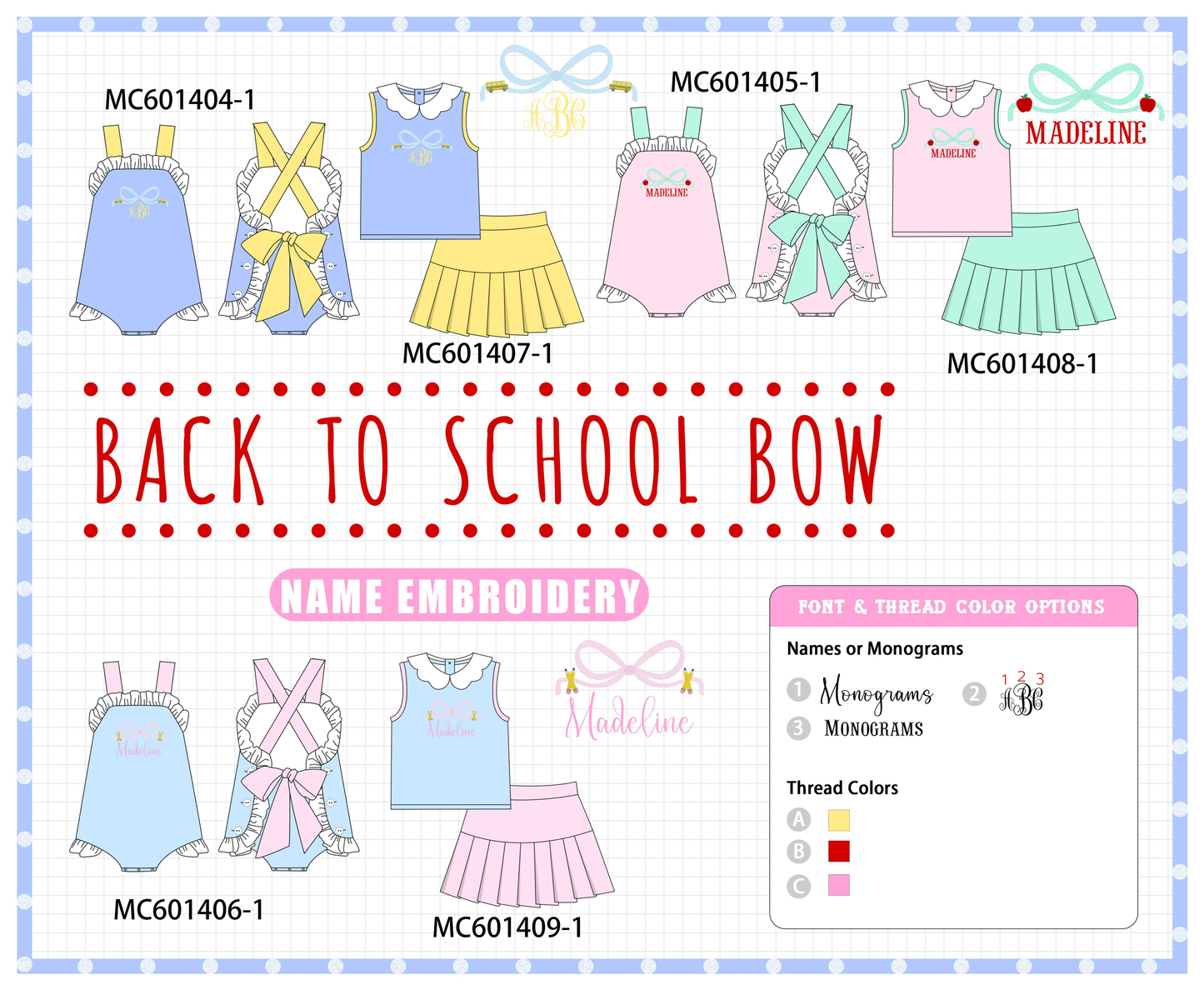 PO80 Back to school bow monogram embroidery collection