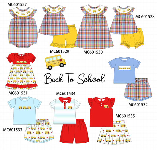 PO80 Back to school bus embroidery plaid collection