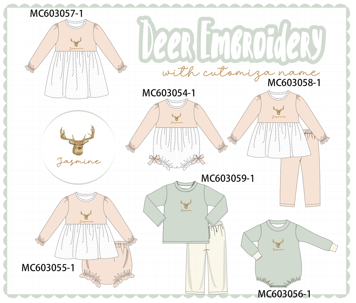 PO83 Beige deer monogram embroidery collection