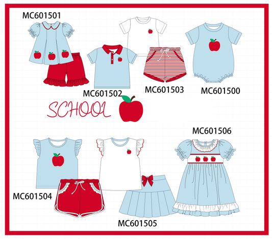 PO80 Blue back to school apple applique ruffle collection