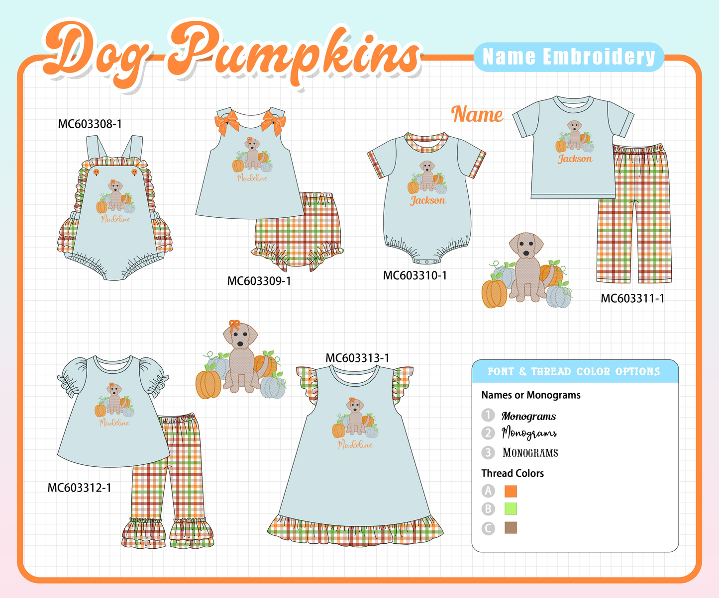 PO83 Blue puppy pumpkin monogram embroidery collection