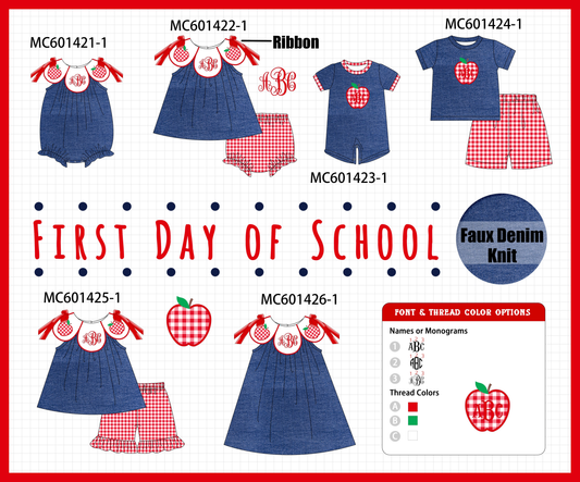 PO80 Blue back to school apple monogram embroidery denim collection