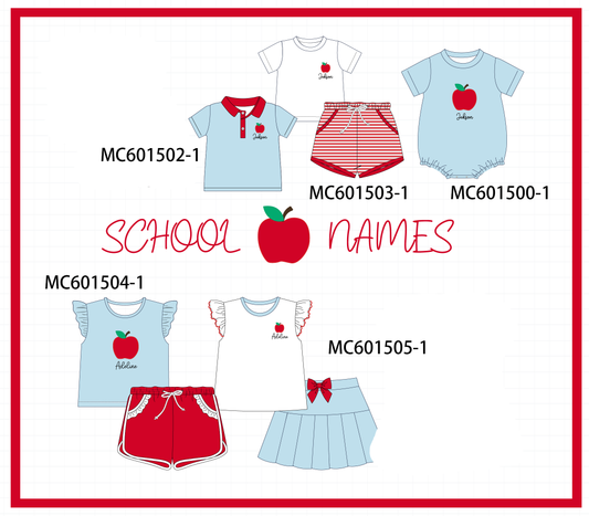 PO80 Blue back to school apple monogram embroidery ruffle collection