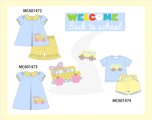 PO80 Blue back to school bus floral applique collection